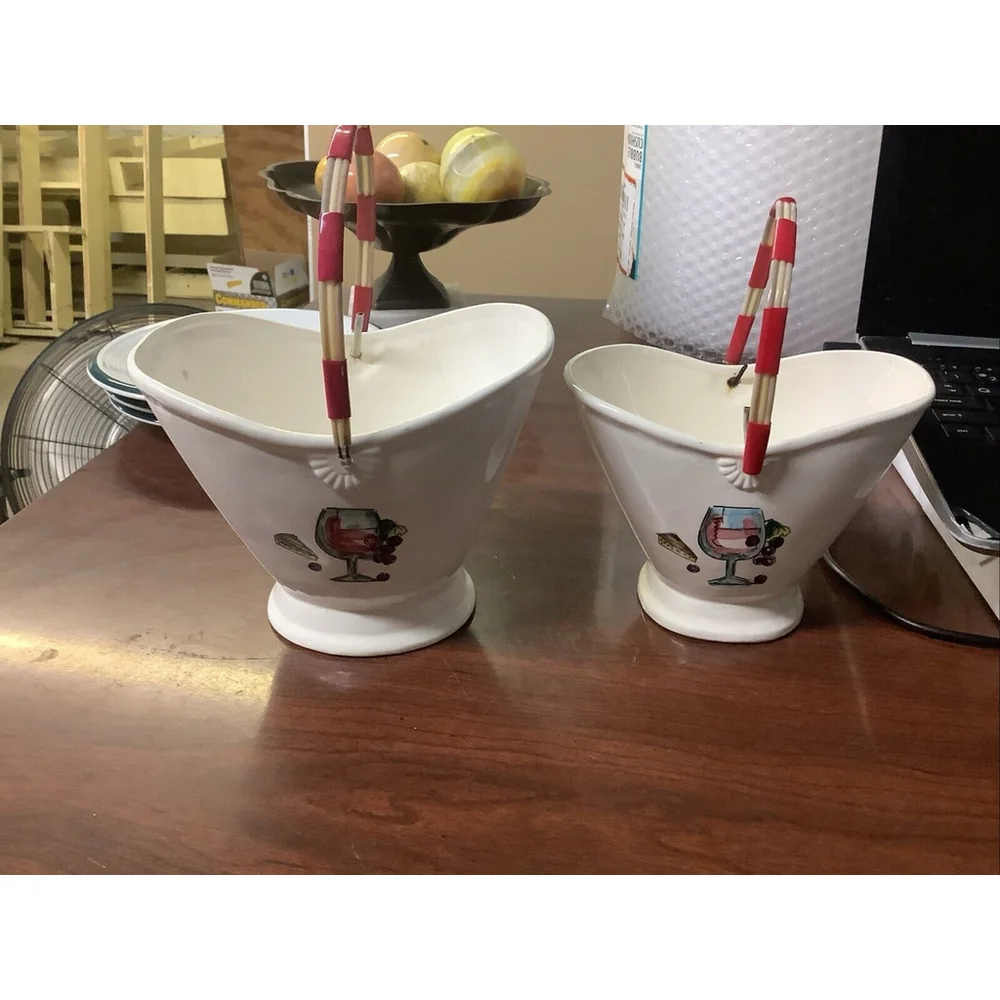 vintage chips, snack, & Nuts porclean baskets with handles